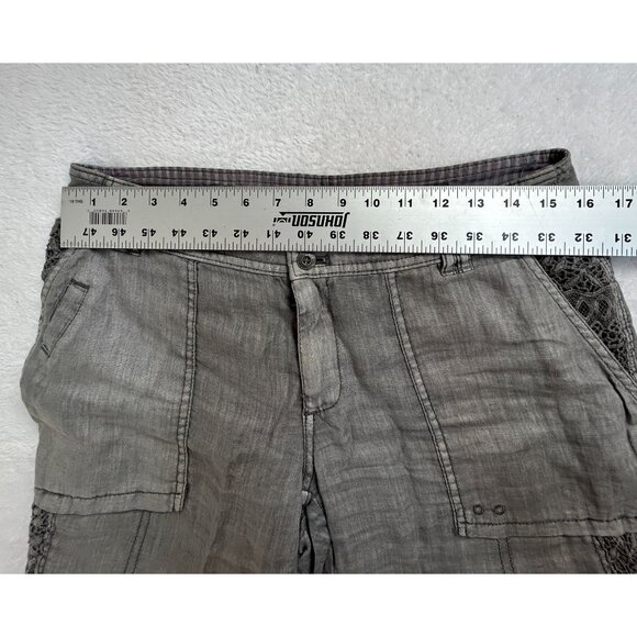 Hei Hei Anthropologie Women Marlena Embroidered Crochet Linen Pants Grey Size 27 - Picture 5 of 9